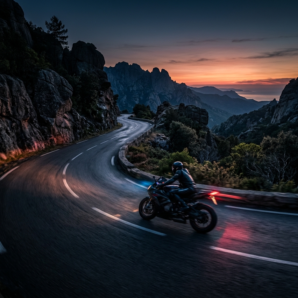 Route sinueuse en Corse avec vue sur la montagne